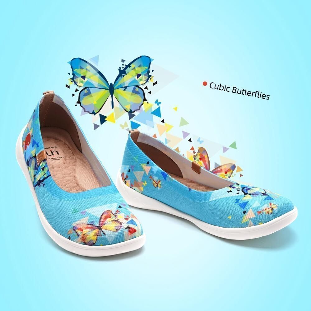 UIN Women's Ballet Flats Slip On Pointed Toe Casual Shoes (Cubic Butterfly) - Picture 2 of 9